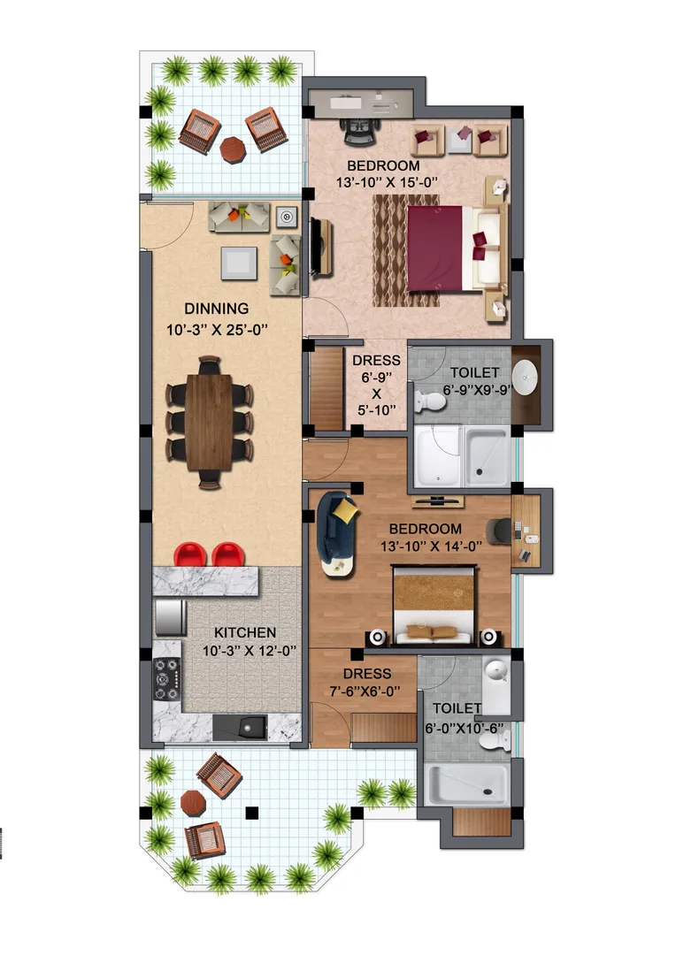 2 BHK Floor Plan